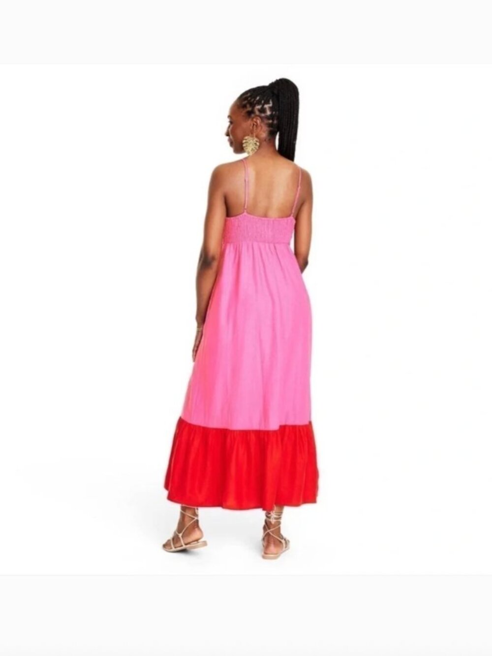 Tabitha Brown X Target Pink Red Colorblock Sleeveless Front Tie Maxi Dress Small - Picture 6 of 6